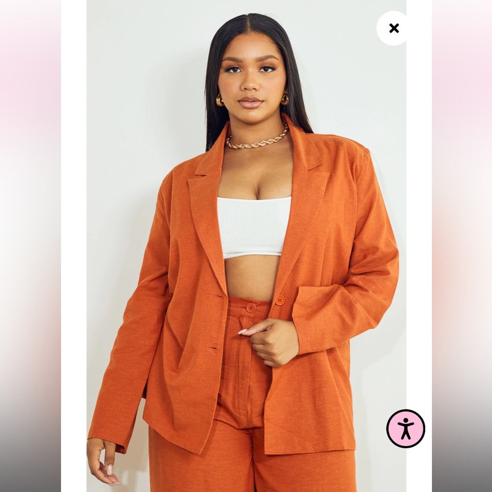 NWT PrettyLittleThing Plus Rust Linen Oversized Blazer